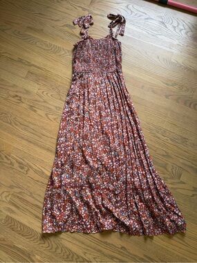 Rust Floral Tie-Shoulder Maxi Dress